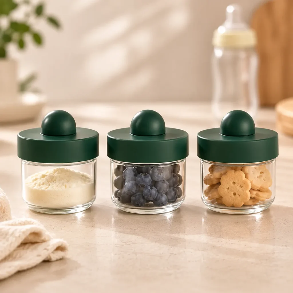 Compartiments du doseur de lait BeDose permettant de préparer plusieurs doses de lait infantile à l’avance